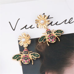 Pearl & Cubic Zirconia 18K Gold-Plated Bee Drop Earrings
