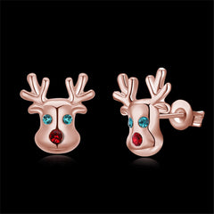 Cubic Zirconia & 18K Rose Gold-Plated Reindeer Stud Earrings