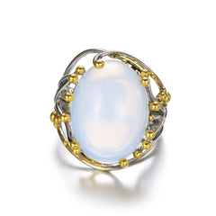 Moonstone & Two-Tone Oval Rattan Ring