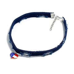 Blue & Silver-Plated American Flag Heart Choker Necklace - streetregion