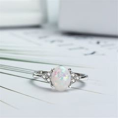 White Opal & Cubic Zirconia Oval-Cut Prong-Set Ring