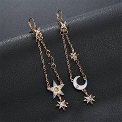 cubic zirconia & 18k Gold-Plated Moon & Star Drop Earrings - streetregion