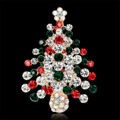 Cubic Zirconia & 18K Gold-Plated Christmas Tree Brooch