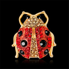 Black Cubic Zirconia & 18K Gold-Plated Ladybug Brooch