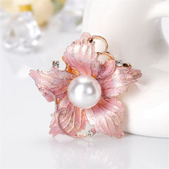 Pearl & Cubic Zirconia Enamel 18k Gold-Plated Flower Brooch