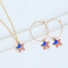 Stunning 18K gold-plated jewelry set with American flag design, including a star necklace and earrings for festive occasions.