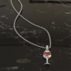 Red Crystal & Silver-Plated Heart Cut Wine Glass Pendant Necklace