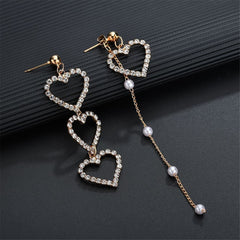 cubic zirconia & 18k Gold-Plated Asymmetry Hollow Heart Drop Earrings - streetregion
