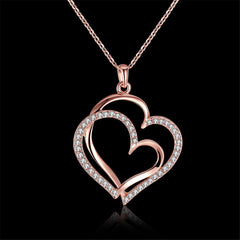 Crystal & 18k Rose Gold-Plated Double-Heart Pendant Necklace - streetregion