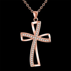 cubic zirconia & Rose Goldtone Cross Pendant Necklace - streetregion