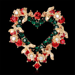 Red & Green cubic zirconia & 18k Gold-Plated Wreath Brooch - streetregion