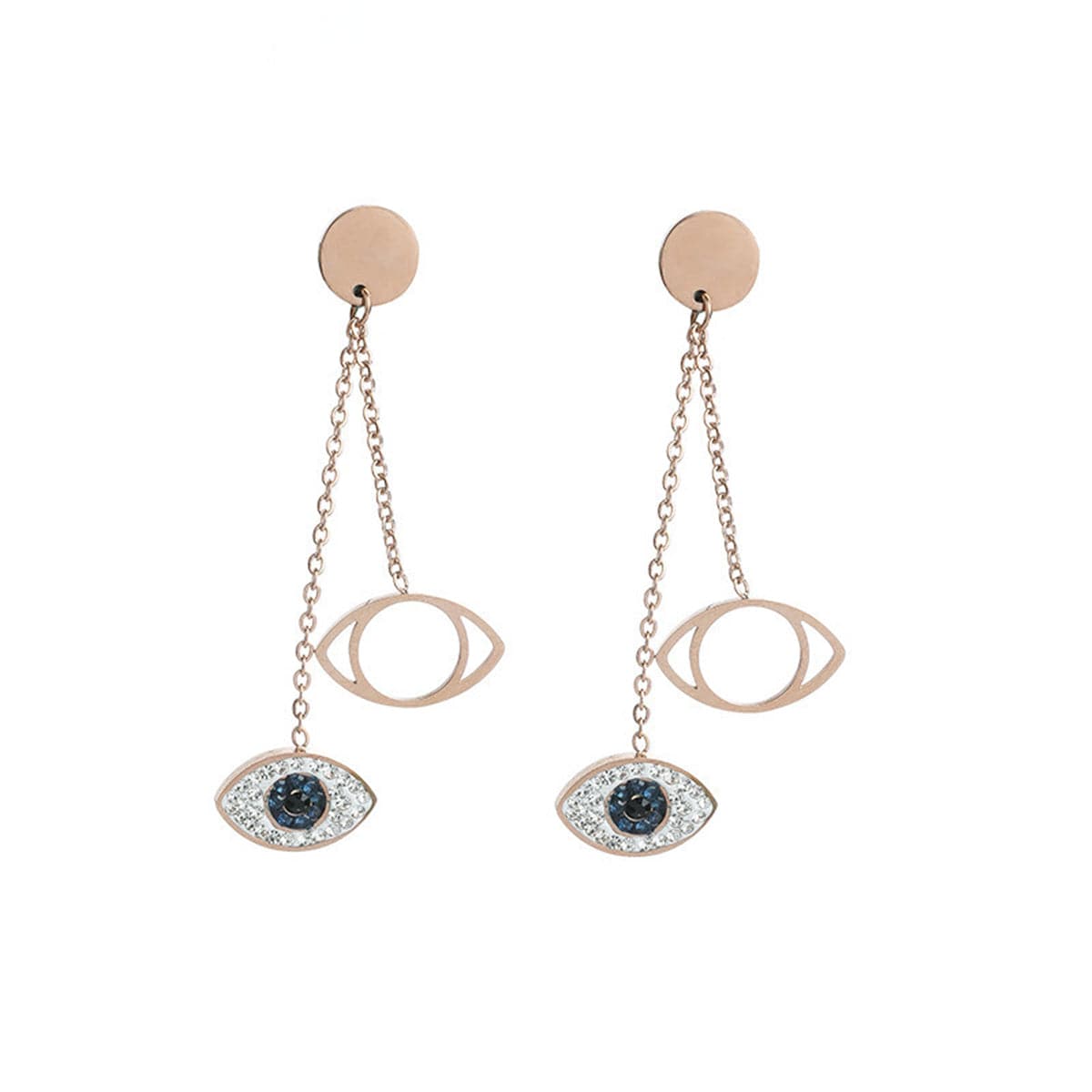 cubic zirconia & 18k Rose Gold-Plated Evil Eye Drop Earring - streetregion