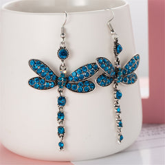 Blue Cubic Zirconia & Silver-Plated Dragonfly Drop Earrings