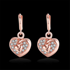 Cubic Zirconia & Rose Goldtone Heart Dangle Earrings - streetregion