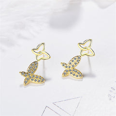 Cubic Zirconia & 18K Gold-Plated Linking Butterfly Drop Earrings