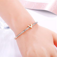 cubic zirconia & 18k Rose Gold-Plated 'V' Bangle - streetregion