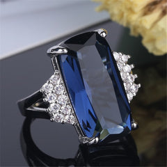 Blue & White Crystal Baguette-Cut Cocktail Ring - streetregion