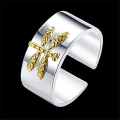 Silver-Plated & 18k Gold-Plated Dragonfly Open Ring - streetregion