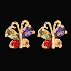 Green Cubic Zirconia & 18k Gold-Plated Butterfly Stud Earrings - streetregion