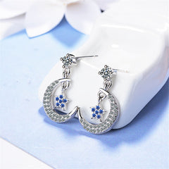 cubic zirconia & Silver-Plated Blue Star & Crescent Drop Earrings - streetregion