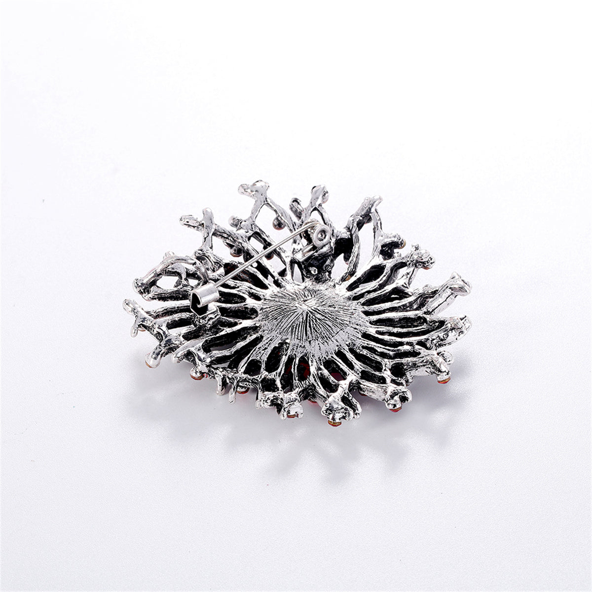 Green Crystal and Silver-Plated Flower Brooch, silver brooch pin, dainty minimalist design, lifestyle look