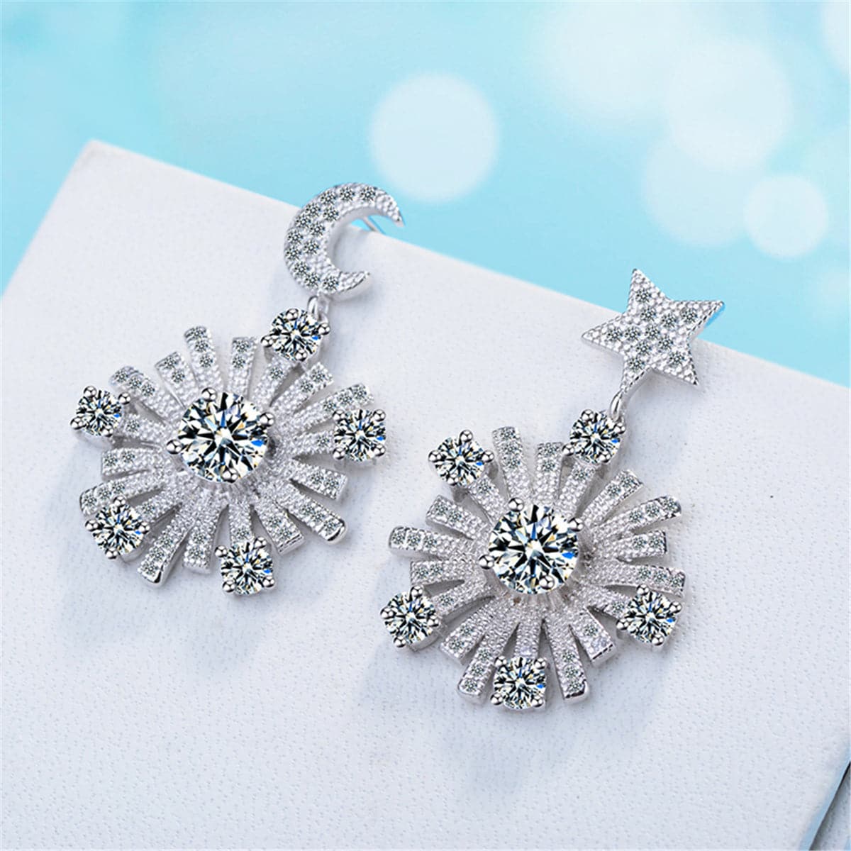 cubic zirconia & Silver-Plated Star Under Moon Drop Earrings - streetregion