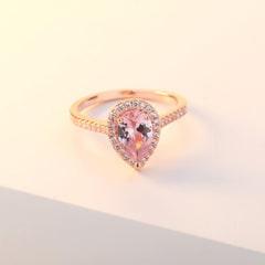 Pink Crystal & Cubic Zirconia Pear-Cut Halo Ring