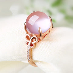 Rose Quartz & Cubic Zirconia Round Butterfly Ring