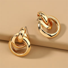 Eye-catching gold tone earrings with a layered circular design, made from 18K gold plating for a luxurious touch.