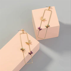 Cubic Zirconia & Acrylic 18K Gold-Plated Butterfly Rectangle Drop Earrings