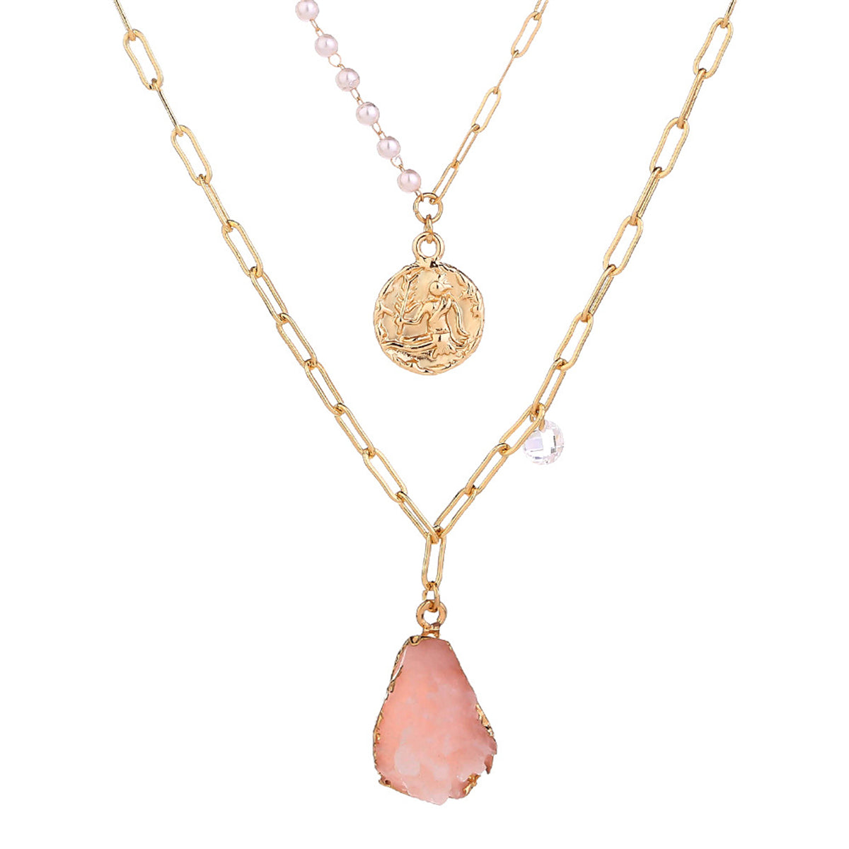 Pearl & Resin 18K Gold-Plated Coin Pendant Layered Necklace