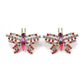 Red Crystal & Cubic Zirconia Butterfly Stud Earrings