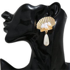 Pearl & 18K Gold-Plated Seashell Drop Earrings