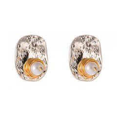 Pearl & Two Tone Entangled Stud Earrings