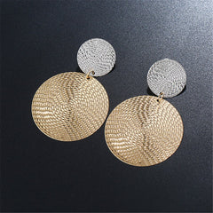 Stylish 18K gold and silver-plated woven disk earrings, designed in a captivating circular shape for a modern look.