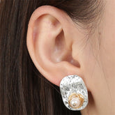 Pearl & Two Tone Entangled Stud Earrings