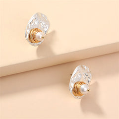 Pearl & Two Tone Entangled Stud Earrings