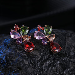 cubic zirconia & 18k Rose Gold-Plated Butterfly Teardrop Earrings - streetregion