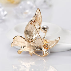 Purple & Green Cubic Zirconia & Pearl Butterfly Brooch