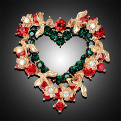 Red & Green cubic zirconia & 18k Gold-Plated Wreath Brooch - streetregion