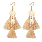 Blush Polyster & Shell 18K Gold-Plated Cowrie Tassel Openwork Drop Earrings