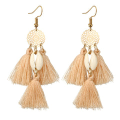 Blush Polyster & Shell 18K Gold-Plated Cowrie Tassel Openwork Drop Earrings
