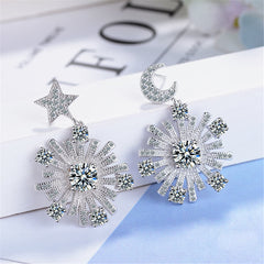 cubic zirconia & Silver-Plated Star Under Moon Drop Earrings - streetregion