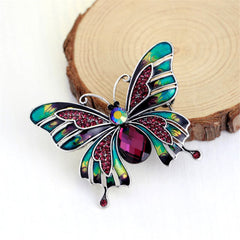 Pink & Teal Cubic Zirconia & Crystal Butterfly Brooch