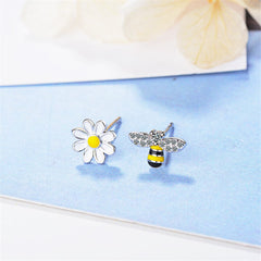 Cubic Zirconia & White Flower Stud Earring & Bee Stud Earring