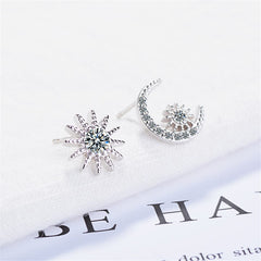 cubic zirconia & Silver-Plated Blue Moon & Star Stud Earrings - streetregion