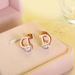 Crystal & 18K Rose Gold-Plated 'D' Stud Earrings
