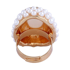 White Cats Eye & Pearl 18k Gold-Plated Floral Ring