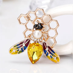 Pearl & Yellow Crystal 18k Gold-Plated Bee Honeycomb Brooch