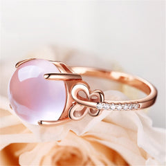 Rose Quartz & Cubic Zirconia Round Butterfly Ring